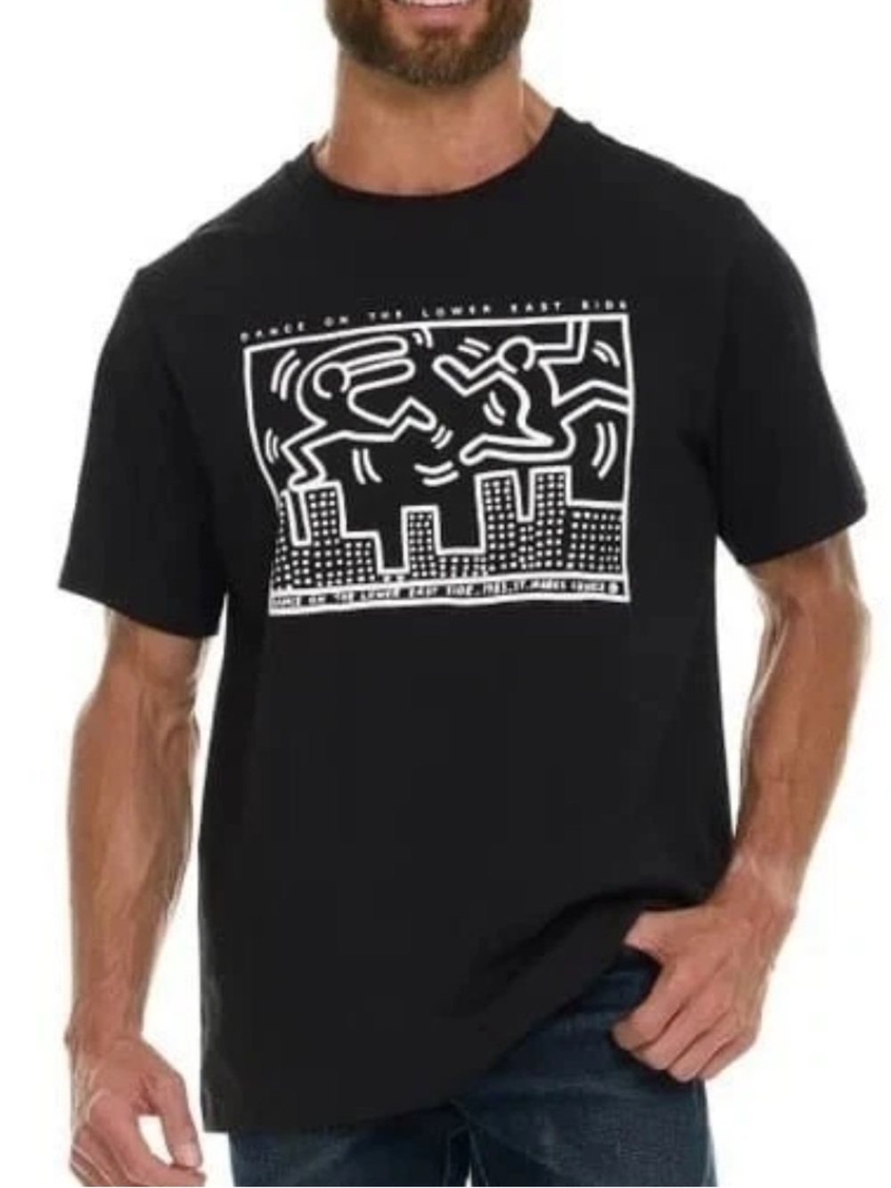 Keith Haring Black Graphic T Shirt Dance On The Lower East Side XXL $30